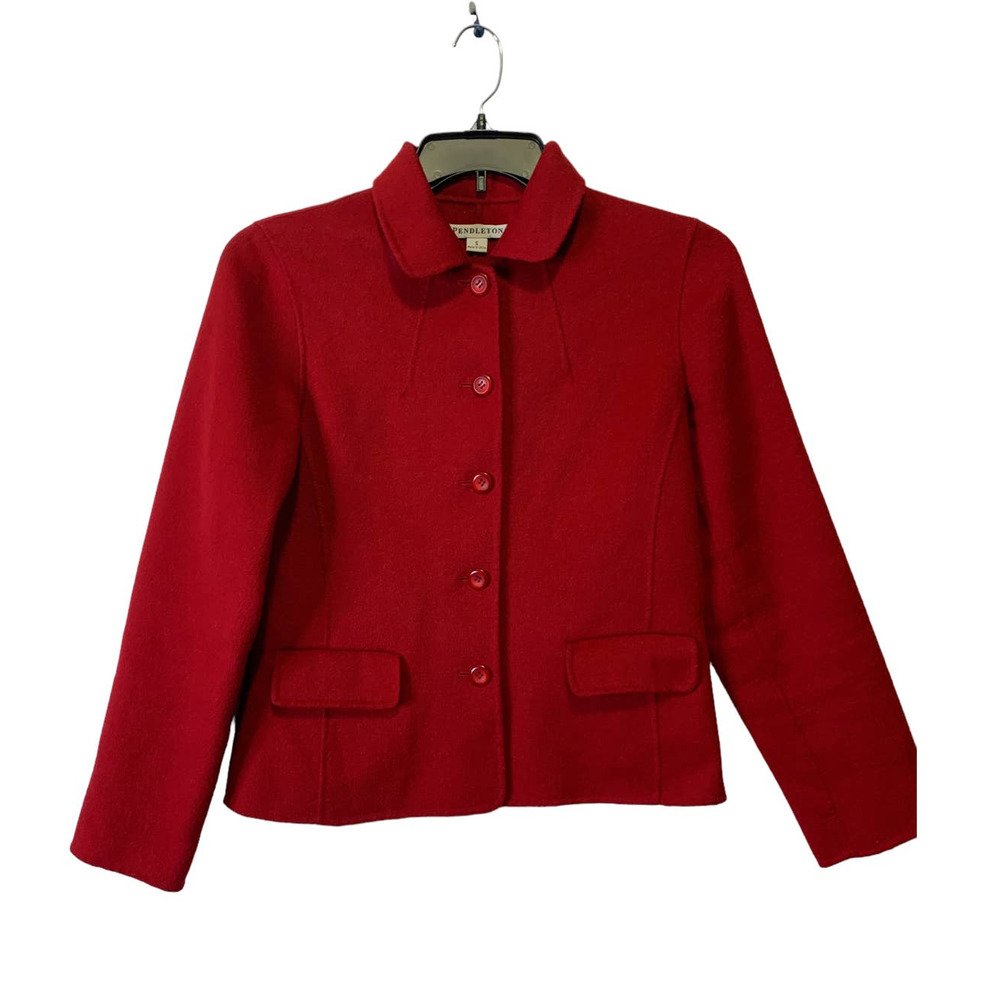 Pendleton Merino Wool Blazer Jacket Button Front Collared Long Sleeve Red Small